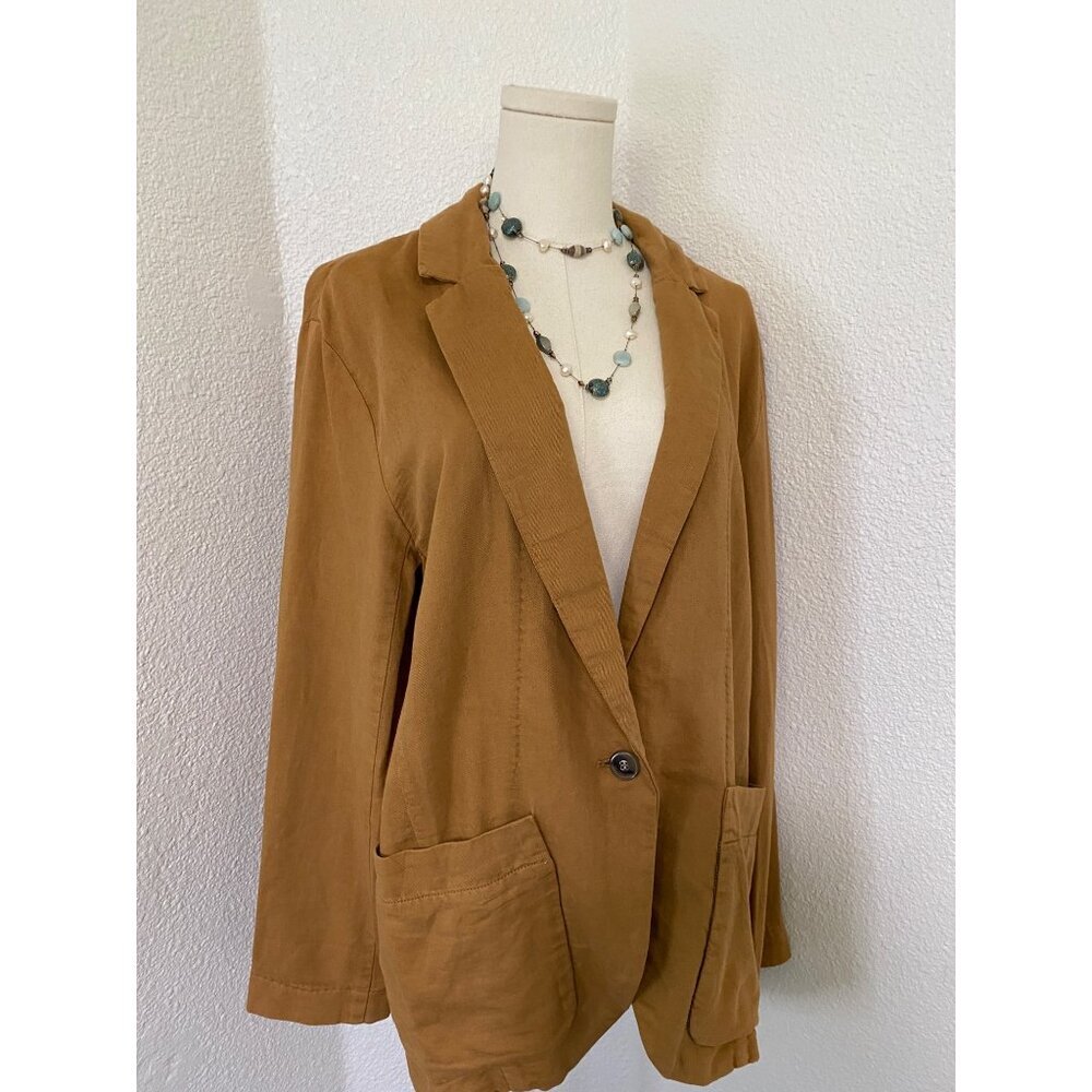 Free People Tan Brown Linen Cotton Oversized Blazer Jacket X-Small Preppy - Picture 6 of 15